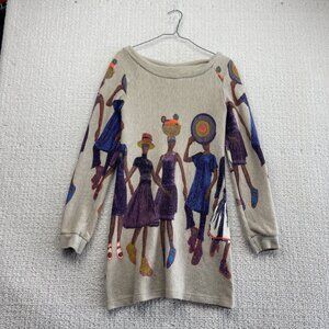 Boho Artsy African Women Inspired Graphic AOP Gray Tunic Wide Neckline Read